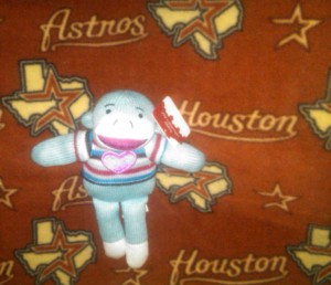 Valentine's stuffed animals, like this sock monkey,  won't be the only things looking for a home this Valentine's Day as baseball players compete for roster spots. No team appears to have more spots available than the Houston Astros. Photo R. Anderson