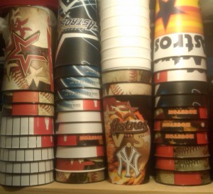 A selection of Houston Astros Souvenir cups accumulated over the past five seasons. Photo R. Anderson