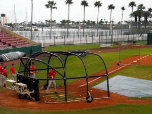 Members of Team Canada take batting practice during a 2012 exhibition game at Al Lang Stadium in St. Petersburg, FL. Photo R. Anderson