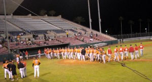 Team Canada and the Baltimore Orioles during a 2012 exhibition game. Photo R. Anderson