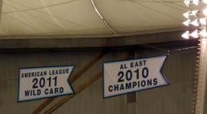 The Tampa Bay Rays are seven games away from getting to add to their banner collection. Photo R. Anderson