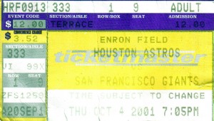 Every journey starts with a single step, or in some cases a single ticket. On October 4, 2001 I saw my first game at Minute Maid Park which was known as Enron Field at the time. By the end of this season I will have seen all 30 Major League teams at least once at the Ballpark. Photo R. Anderson