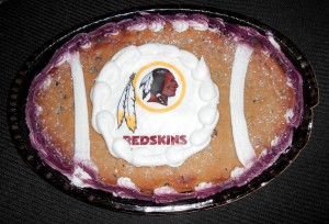 Instead of tasting sweet like victory, this Washington Redskins chocolate chip cookie cake tasted bitter after a lackluster effort by the Redskins in Monday Night Football. But that is not what we are here to talk about. Photo R. Anderson