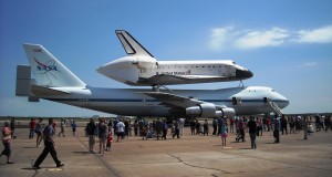 The Shuttle Carrier Aircraft pictured with Space Shuttle Endeavour on it will be moved to the front of Space Center Houston and will join the Shuttle mockup in a ferry flight configuration in 2015. Photo R. Anderson