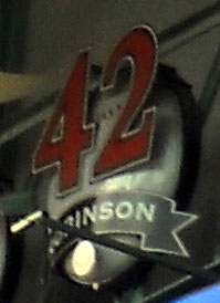 The number 42 hangs in all 30 Major League Baseball Ballparks in honor of Jackie Robinson who broke the color barrier on April 15, 1947. Photo R. Anderson