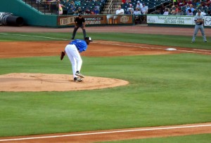 Tracy McGrady’s pitching line from his professional baseball debut is 1 2/3 innings, 35 pitches (18 strikes/17 balls), 2 earned runs, 2 walks and a home run.  Photo R. Anderson