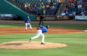 Tracy McGrady had 18 of his 38 pitches count as strikes during his professional baseball debut with the Sugar Land Skeeters. Photo R. Anderson